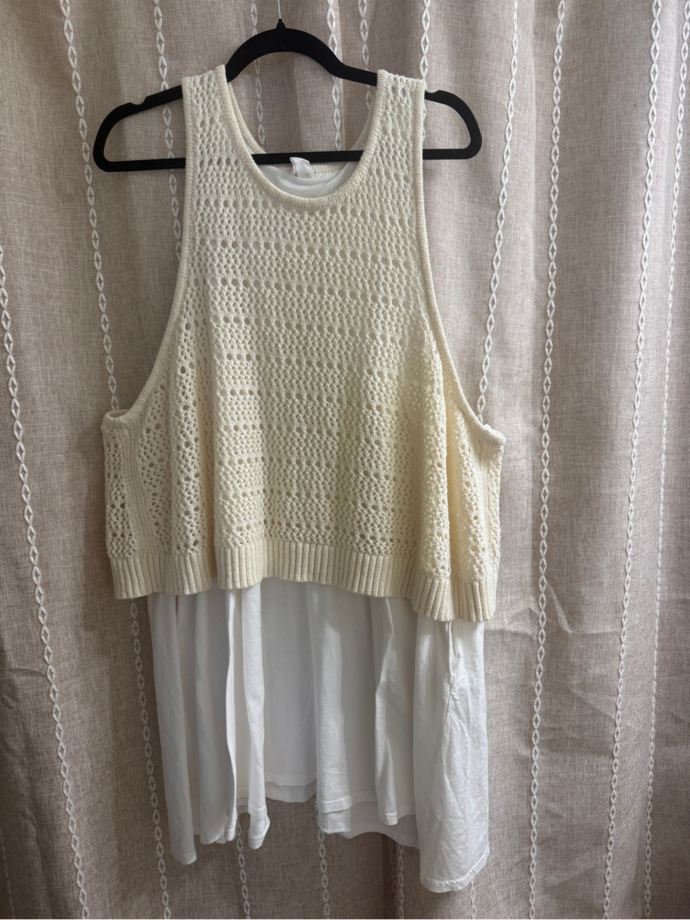 Anthropologie Cream Knit Layered Tank with White Underlayer